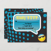 HAPPY EMOJI Bar Bat Mitzvah Antwort Karte blau (Vorne/Hinten)