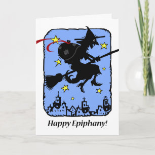 Happy Epiphany, Befana, Weihnachtshexe mit Geschen Feiertagskarte
