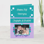 Happy Erste Jubiläum Foto türkis lila Karte (Vorderseite)