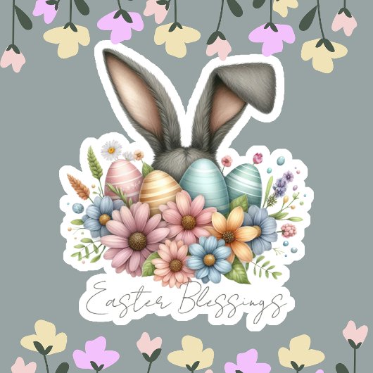 Happy Ester Blessing Gray Bunny Ears Niedlich Aufkleber