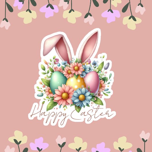 Happy Ester Segen Pink Bunny Ears Niedlich Aufkleber
