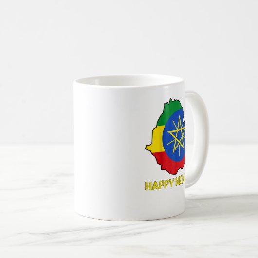 Happy Ethioan New Year Ethioa Map Flag Äthiopische Kaffeetasse (VorderseiteRechts)