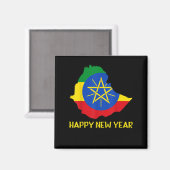 Happy Ethioan New Year Ethioa Map Flag Äthiopische Magnet (Vorderseite/Rückseite)