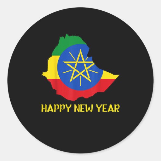 Happy Ethioan New Year Ethioa Map Flag Äthiopische Runder Aufkleber (Vorderseite)