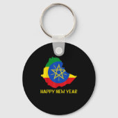 Happy Ethioan New Year Ethioa Map Flag Äthiopische Schlüsselanhänger (Vorderseite)