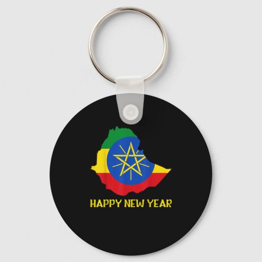 Happy Ethioan New Year Ethioa Map Flag Äthiopische Schlüsselanhänger (Vorderseite)