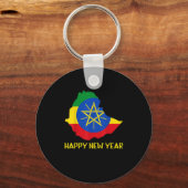 Happy Ethioan New Year Ethioa Map Flag Äthiopische Schlüsselanhänger (Vorderseite)