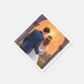 Happy Ever After Bride & Groom Watercolor Wedding Serviette (Ecke)