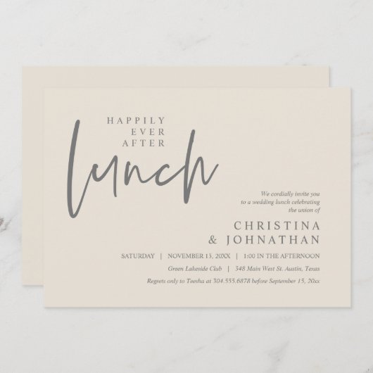 Happy Ever After Lunch Moderne Hochzeitsfeier Einladung (Vorne/Hinten)