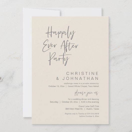 Happy ever After, Modernes Hochzeitsdinner Party Einladung (Vorderseite)