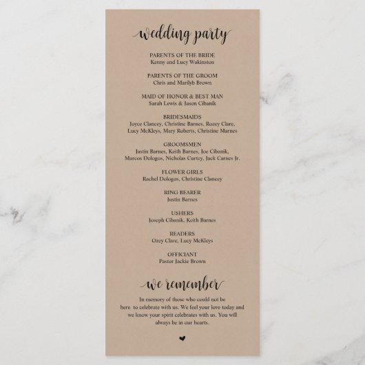 Happy ever, Modern Wedding Zeremony, Kraft Programm (Rückseite)