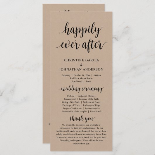 Happy ever, Modern Wedding Zeremony, Kraft Programm (Vorne/Hinten)