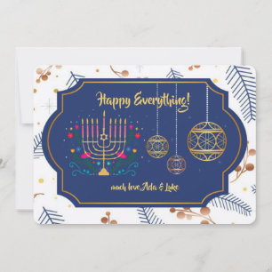 Happy Everything Blue and Gold Holiday Card Feiertagskarte