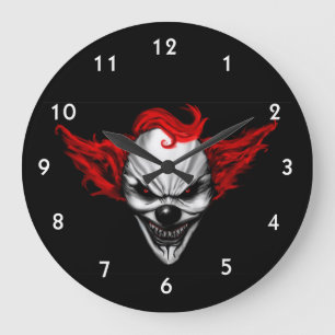 Happy Evil Clown Red Hair Große Wanduhr