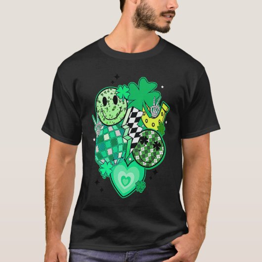 Happy Face And Disco Ball Lucky Shamrock C Patrick T-Shirt (Vorderseite)