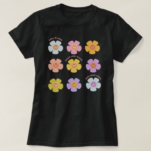 Happy Face Blume Daisy Indie Ästhetik für T-Shirt (Design vorne)