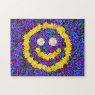Happy Face Blume mit farbenfrohen Leuchtern Puzzle