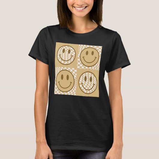 Happy Face Checkered Pattern Smile Face Meme T-Shirt (Vorderseite)