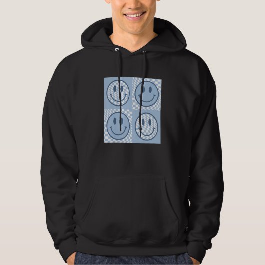 Happy Face Checkered Pattern Smile Face Meme Trend Hoodie (Vorderseite)