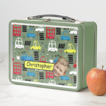 Happy-Face-Foto/Name Kids Cars BoxMetal Lunchbox