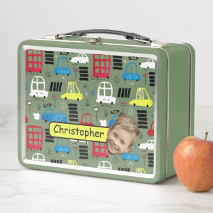 Happy-Face-Foto/Name Kids Cars BoxMetal Lunchbox
