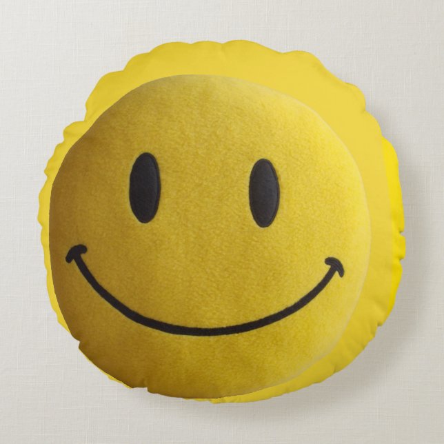 Happy face gelb Round Throw Kissen (16") (Vorderseite)