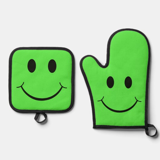 Happy Face Graphic Green Ofenhandschuh & Topflappen-Set (Vorderseite)