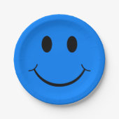 Happy Face Graphic | Neon Blue Pappteller (Vorderseite)