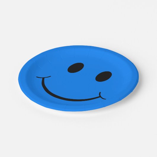 Happy Face Graphic | Neon Blue Pappteller (Schrägansicht)