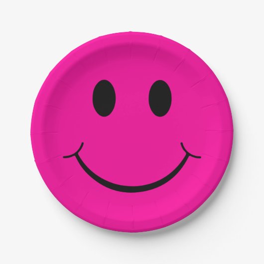 Happy Face Graphic | Neon Pink Pappteller (Vorderseite)