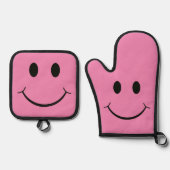 Happy Face Graphic Pink Ofenhandschuh & Topflappen-Set (Vorderseite)