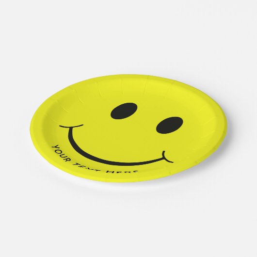 Happy-Face-Graphics personalize| Gelb Pappteller (Schrägansicht)
