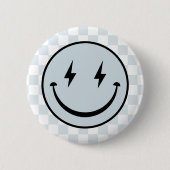 Happy Face Groovy Blue Boy Birthday Button (Vorderseite)
