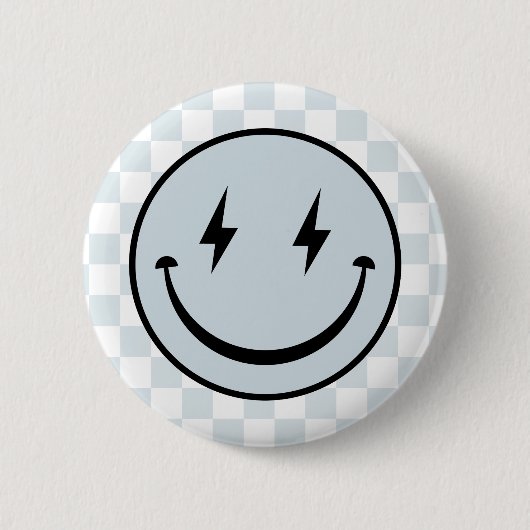 Happy Face Groovy Blue Boy Birthday Button (Vorderseite)
