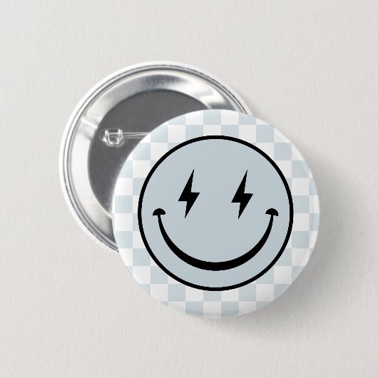 Happy Face Groovy Blue Boy Birthday Button (Vorne & Hinten)