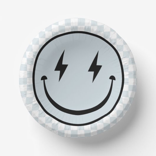 Happy Face Groovy Blue Boy Birthday Pappteller (Vorderseite)