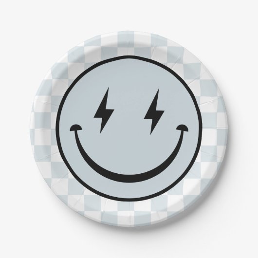 Happy Face Groovy Blue Boy Birthday Pappteller (Vorderseite)