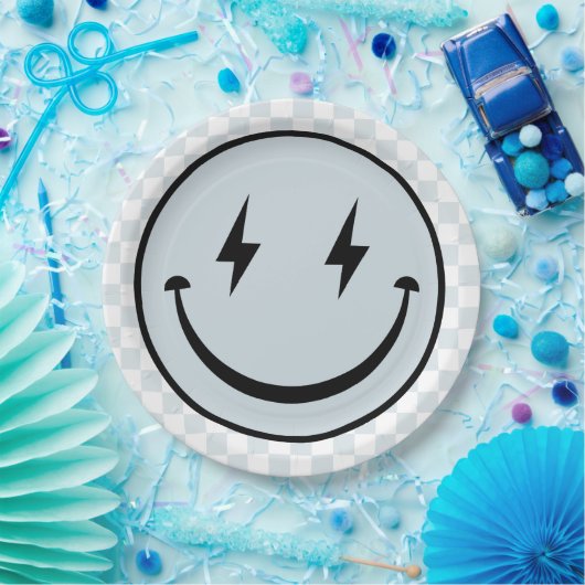 Happy Face Groovy Blue Boy Birthday Pappteller (Party)