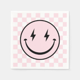 Happy Face Groovy Pink Girl Birthday Napkins Serviette
