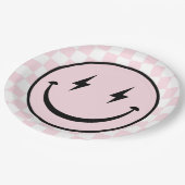 Happy Face Groovy Pink Girl Geburtstag Pappteller (Schrägansicht)