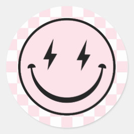 Happy Face Groovy Pink Girl Geburtstag Runder Aufkleber