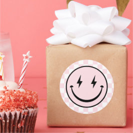 Happy Face Groovy Pink Girl Geburtstag Runder Aufkleber