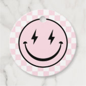 Happy Face Groovy Pink Karo Girl Birthday Geschenkanhänger (Vorderseite)