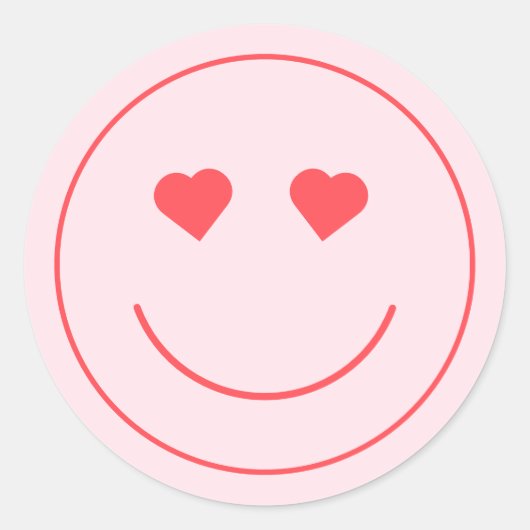 Happy Face Heart Eyes | Rosa Runder Aufkleber (Vorderseite)