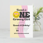 Happy Face One Groovy Girl 1. Geburtstag Einladung (Stehend Vorderseite)