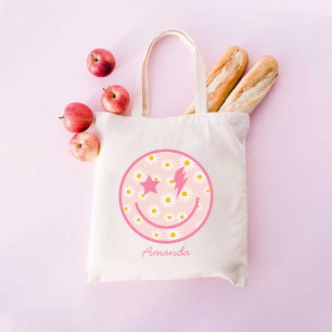 Happy Face Pastel Pink Daisy Tote Beutel für sie Tragetasche