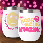 Happy face Preppy Slogan behalte phantastisch zu w<br><div class="desc">Grafische Preppy-Teeny Stil rosa und gelbe Smilie Gesicht behielt,  phantastisch Slogan Thermal tumbler. Personalisieren Sie mit Ihrem eigenen Namen und Nachricht,  liest derzeit Behalt phantastisch sein. Du hast diesen Millie got. © Original Graphic Art and Design by www.mylittleeden.com</div>
