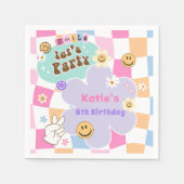 Happy Face Smile Groovy Checkered Geburtstag Serviette (Vorderseite)