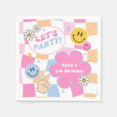 Happy Face Smile Groovy Checkered Geburtstag Serviette (Vorderseite)