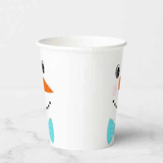 Happy Face Snowman Aquamarin Blue Bowtie Pappbecher (Rechts)